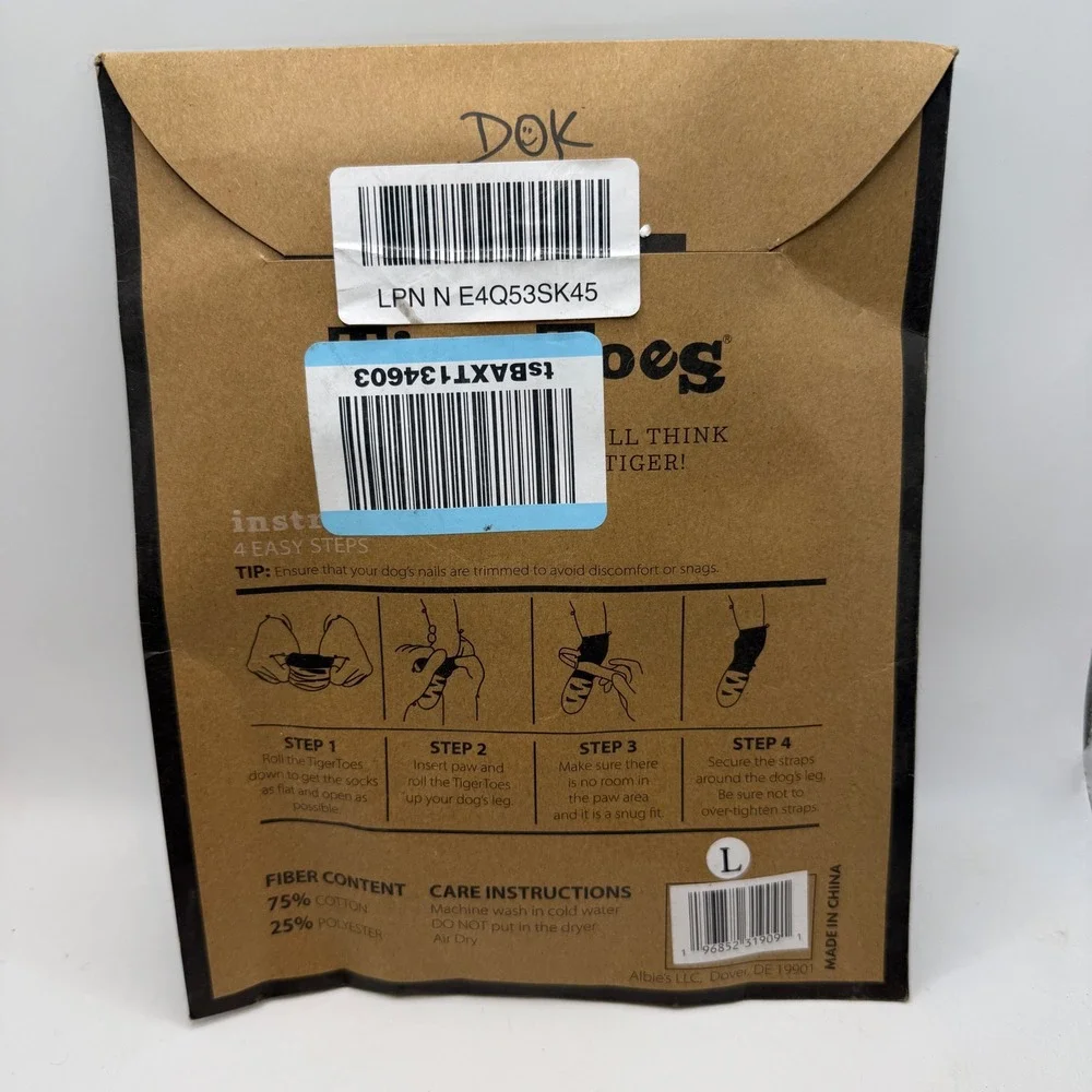 TigerToes DOK Premium Grip Socks for Dogs Large 4 Pack Black Gray Maximum Grip